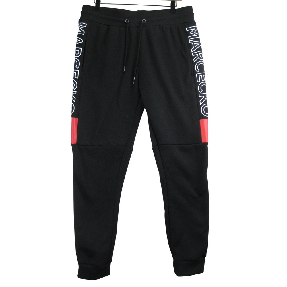 Marc Ecko Cut & Sew Joggers Mens M Black Red Side Logo Streetwear‎ Sweatpants